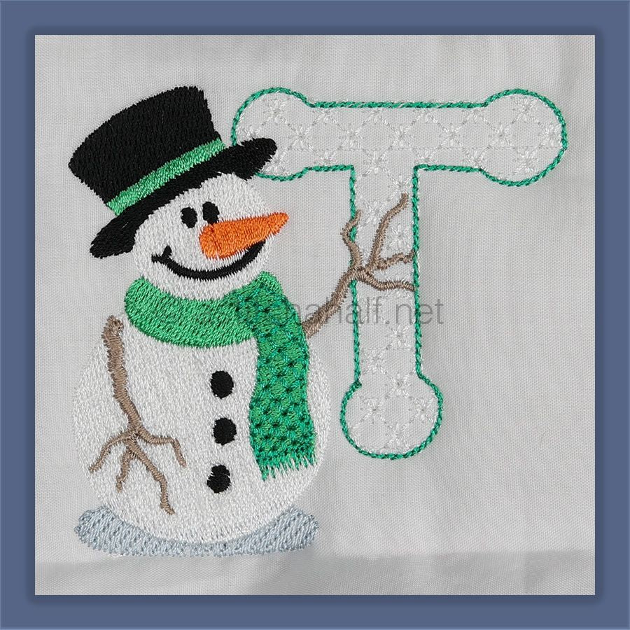 Snowflakes and Snowmen Monogram Letter T
