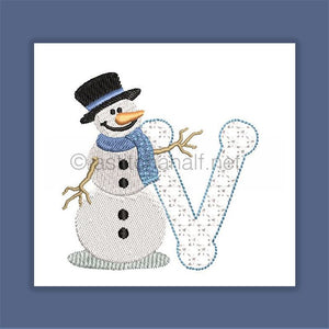 Snowflakes and Snowmen Monogram Letter V