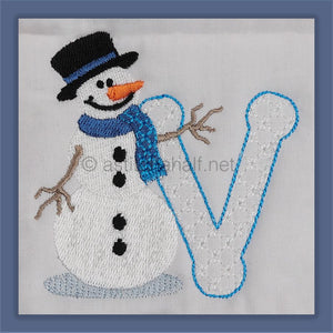 Snowflakes and Snowmen Monogram Letter V