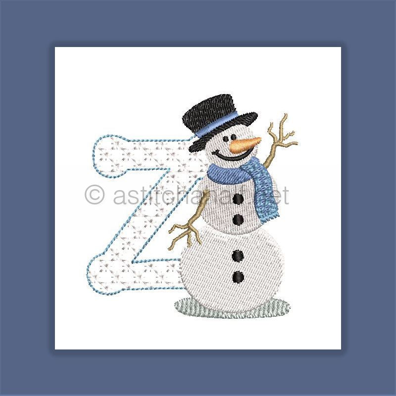 Snowflakes and Snowmen Monogram Letter Z
