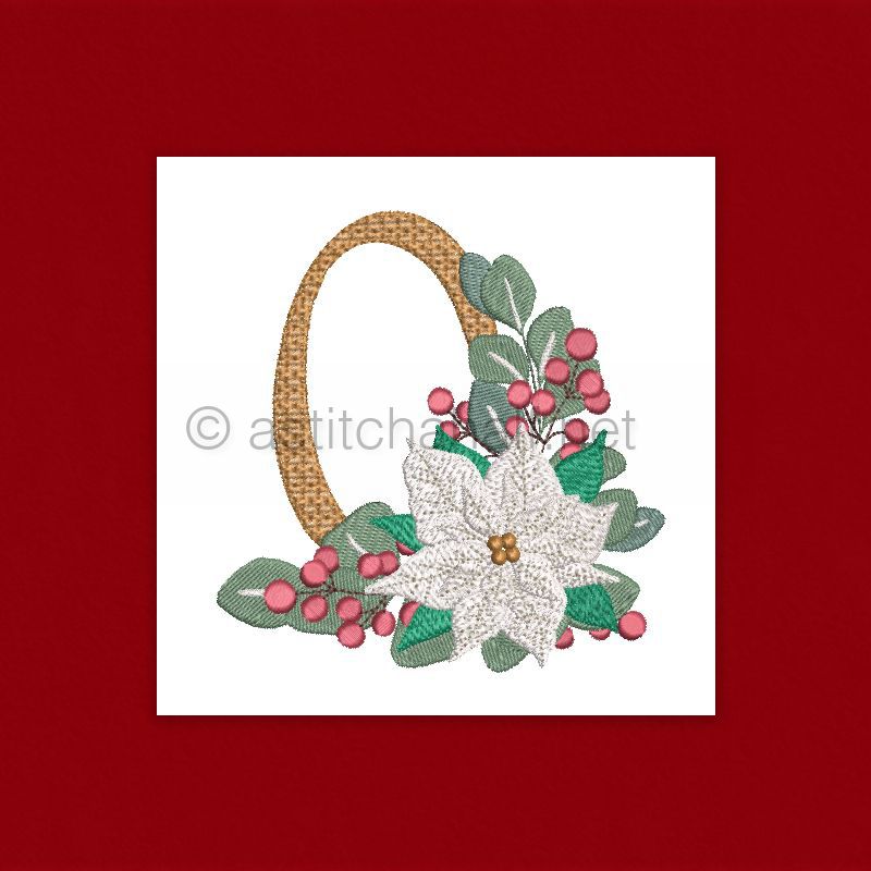Poinsettia and Eucalyptus Monogram Number 0