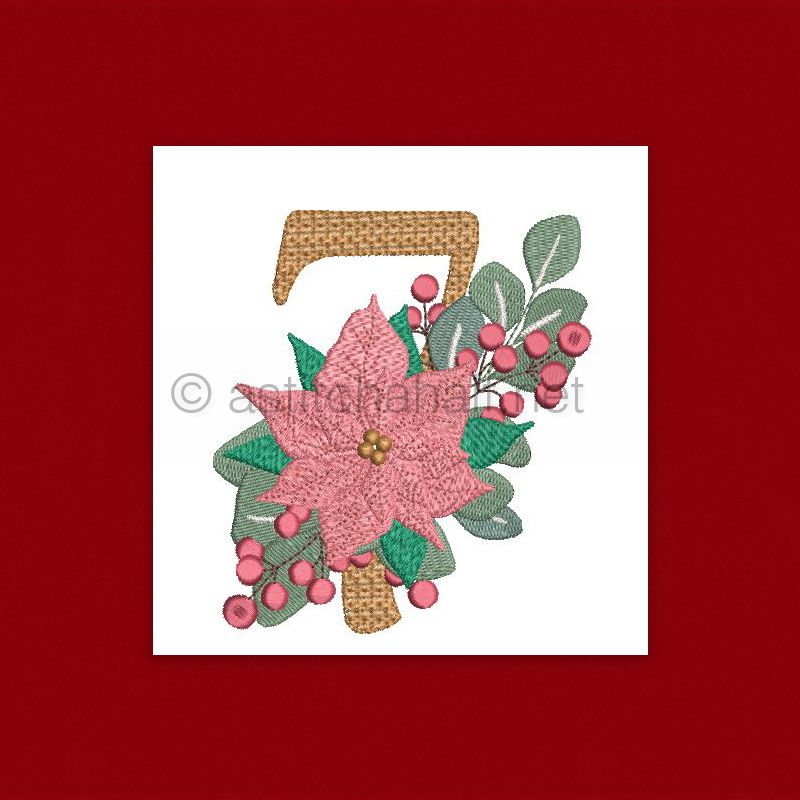 Poinsettia and Eucalyptus Monogram Number 7