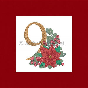 Poinsettia and Eucalyptus Monogram Number 9