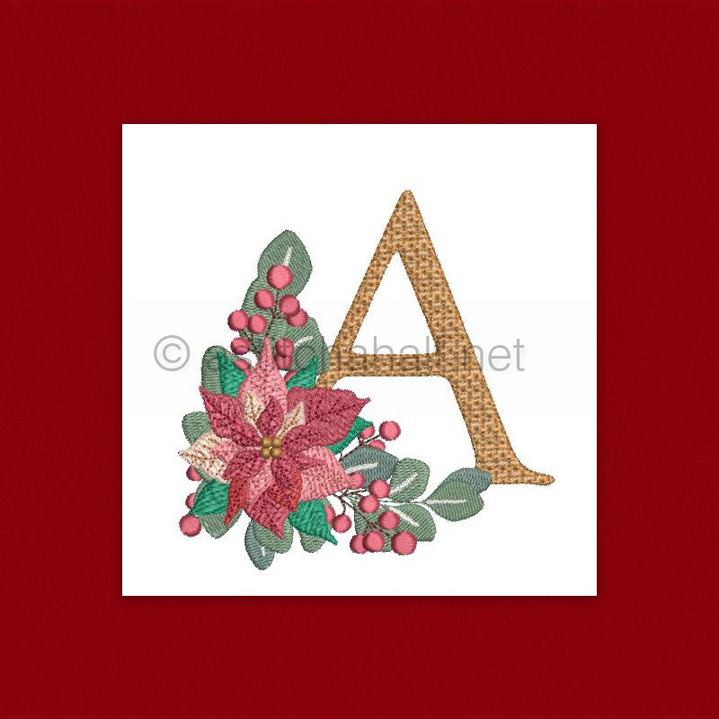 Poinsettia and Eucalyptus Monogram Letter A
