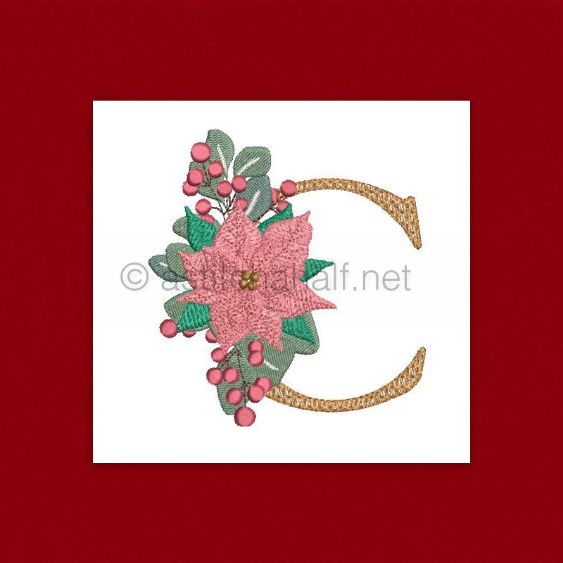 Poinsettia and Eucalyptus Monogram Letter C