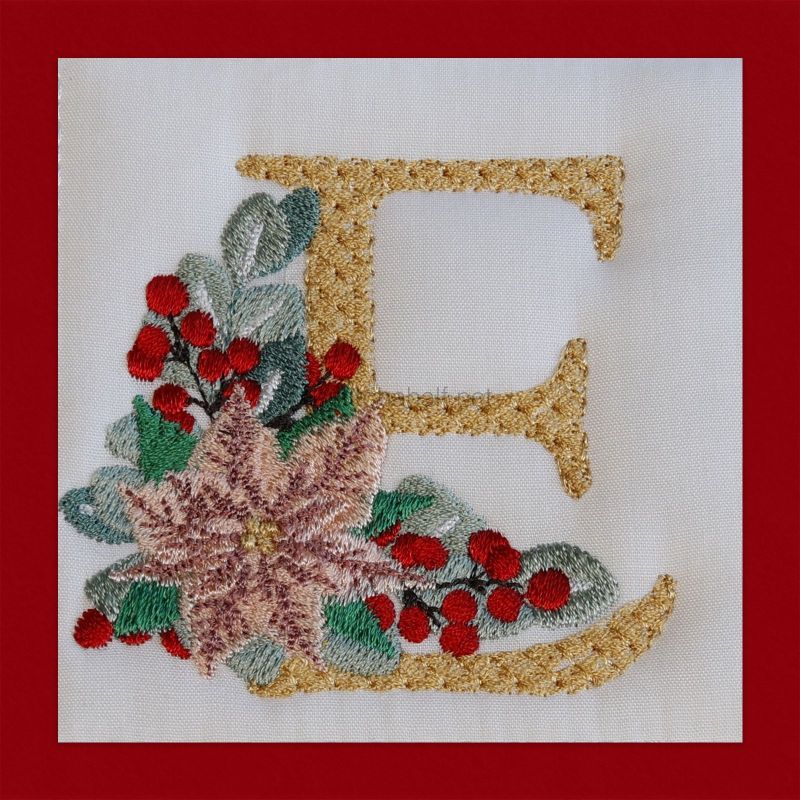Poinsettia and Eucalyptus Monogram Letter E