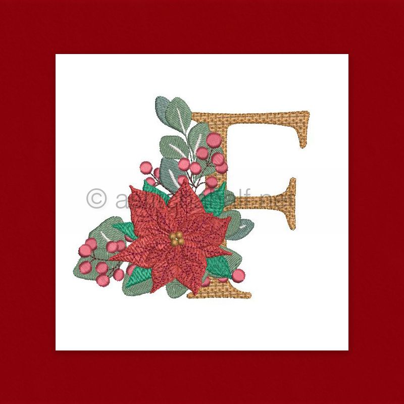 Poinsettia and Eucalyptus Monogram Letter F