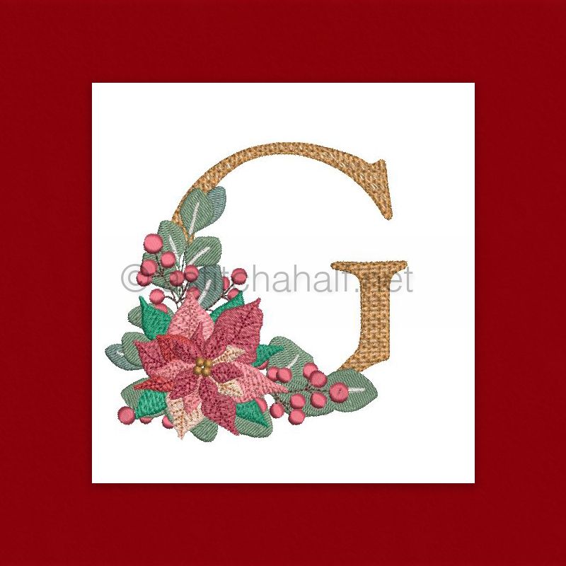 Poinsettia and Eucalyptus Monogram Letter G