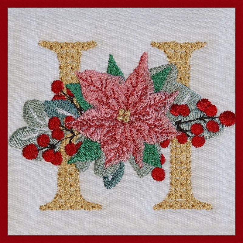 Poinsettia and Eucalyptus Monogram Letter H