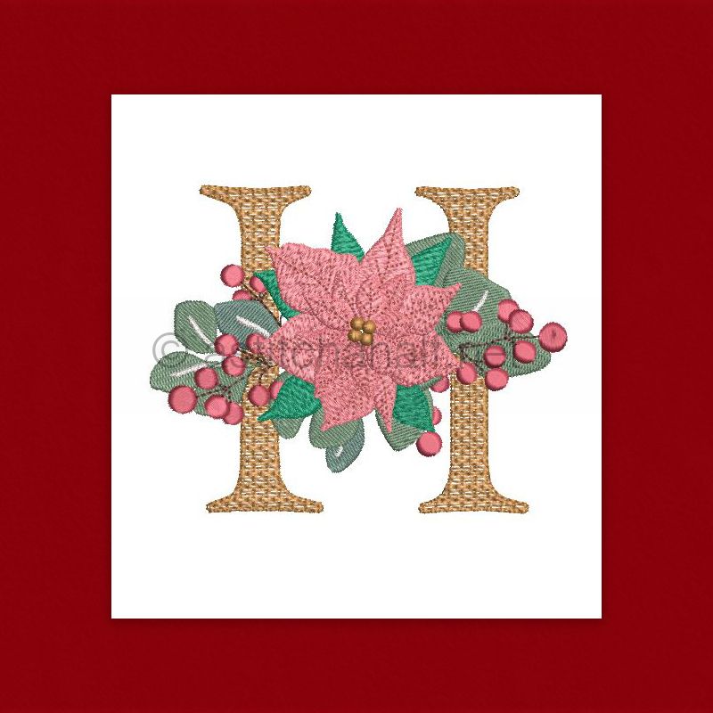 Poinsettia and Eucalyptus Monogram Letter H