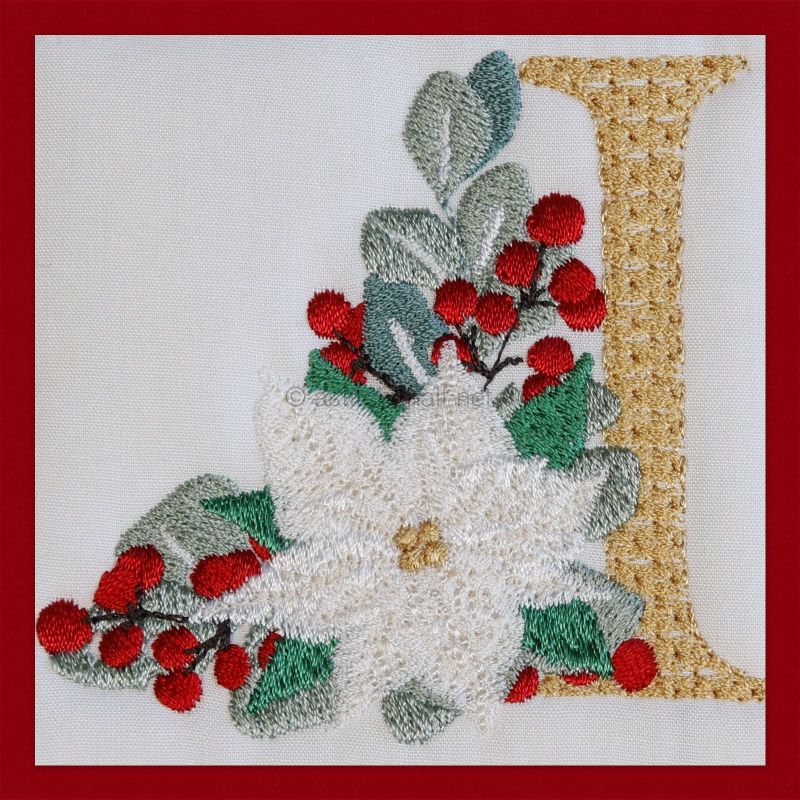 Poinsettia and Eucalyptus Monogram Letter I
