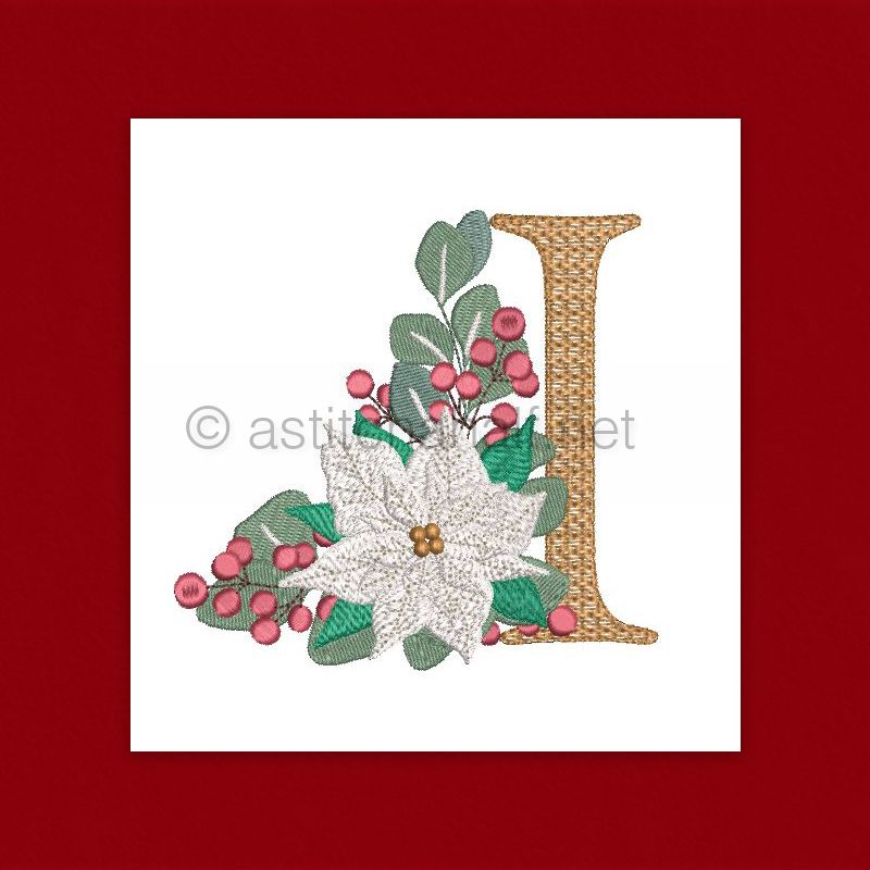 Poinsettia and Eucalyptus Monogram Letter I