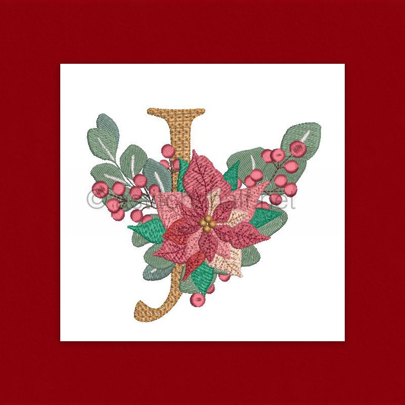 Poinsettia and Eucalyptus Monogram Letter J