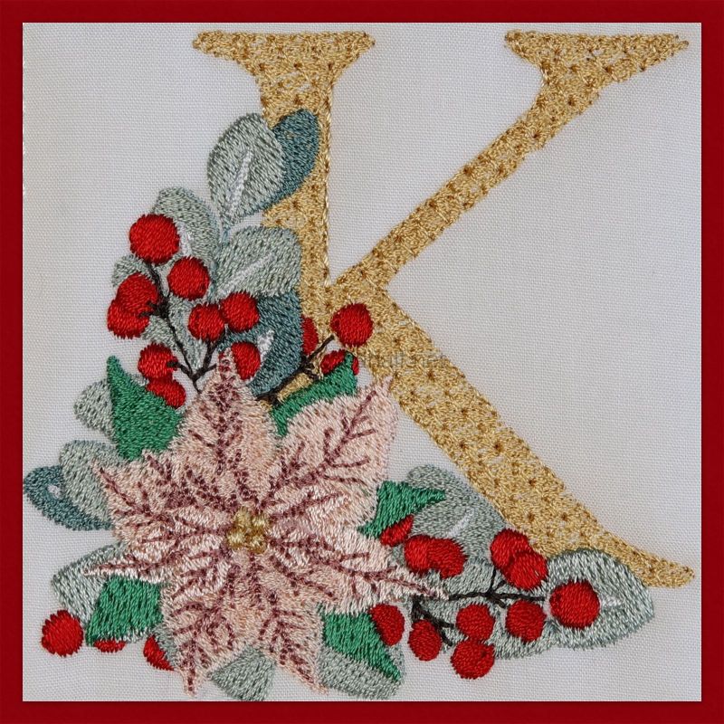 Poinsettia and Eucalyptus Monogram Letter K