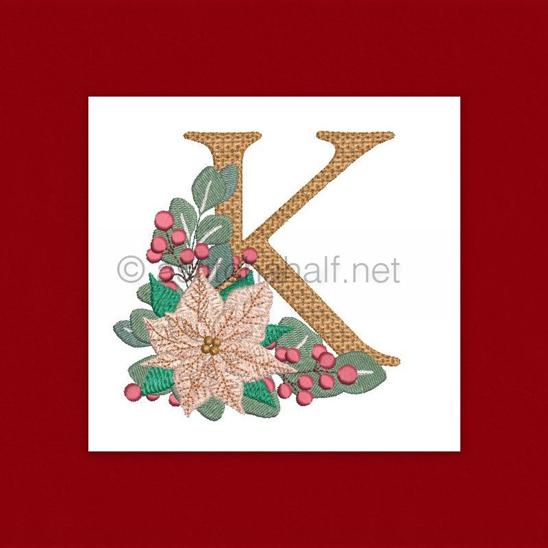 Poinsettia and Eucalyptus Monogram Letter K