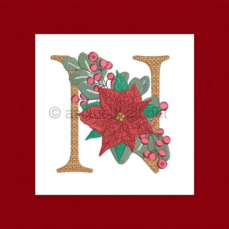 Poinsettia and Eucalyptus Monogram Letter N