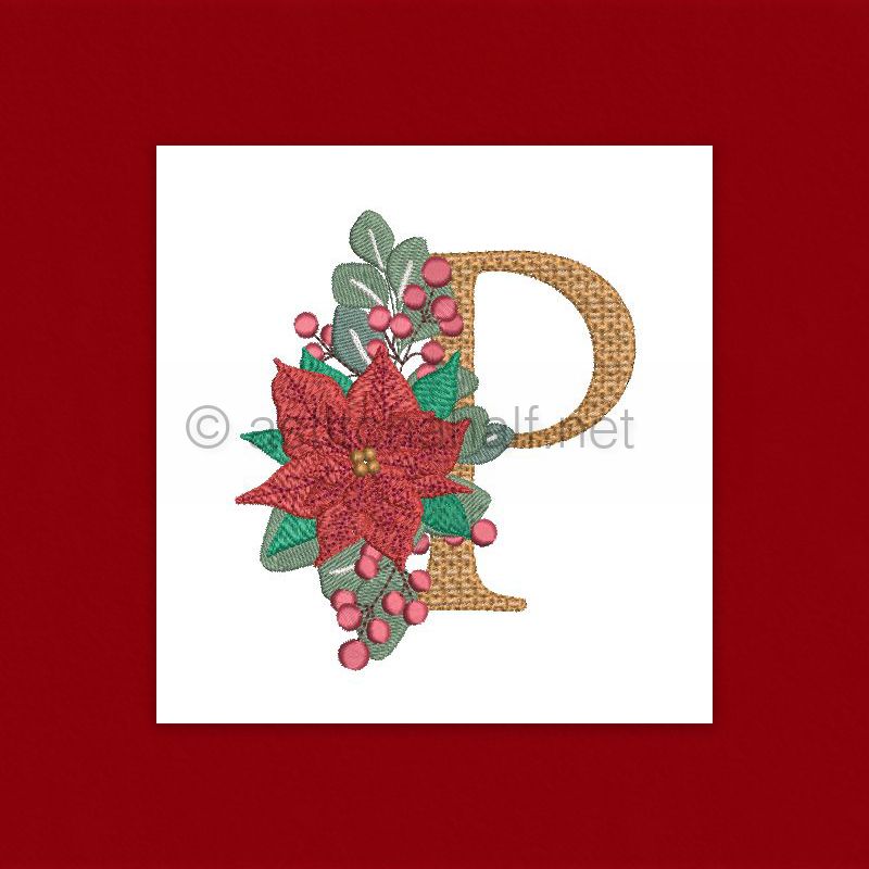 Poinsettia and Eucalyptus Monogram Letter P