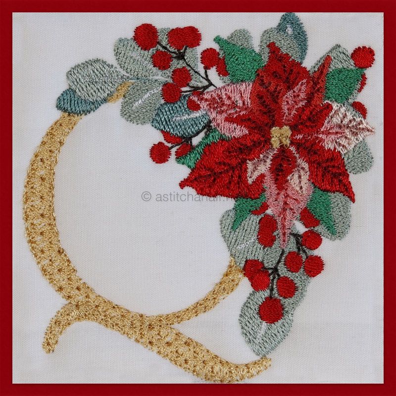 Poinsettia and Eucalyptus Monogram Letter Q