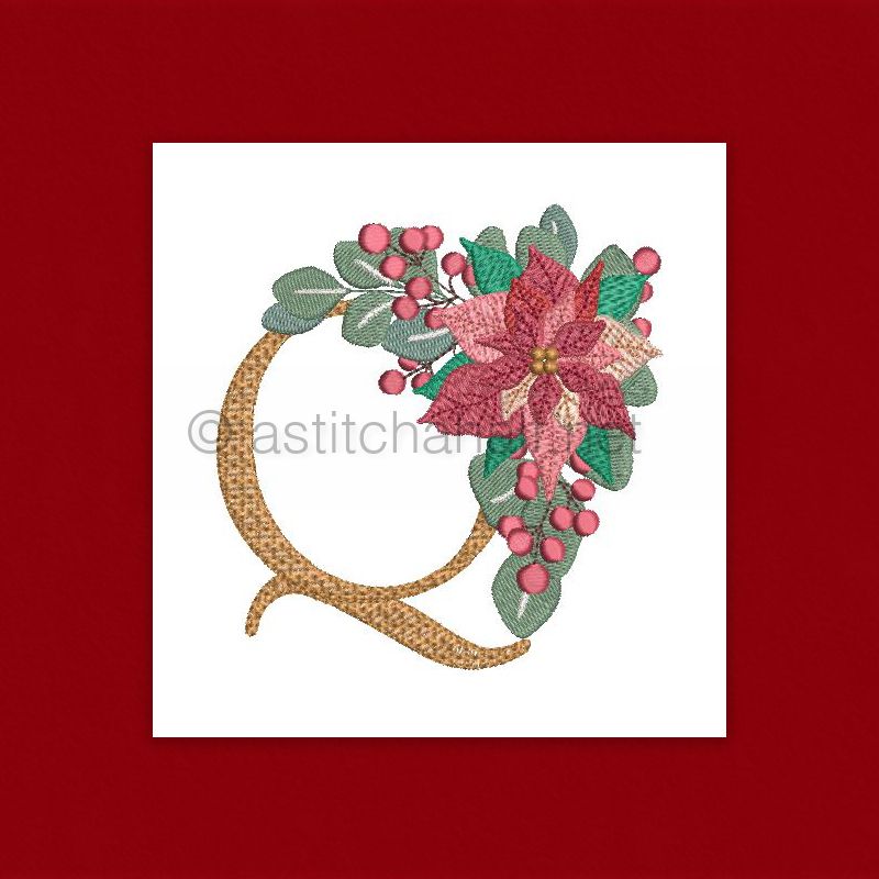 Poinsettia and Eucalyptus Monogram Letter Q