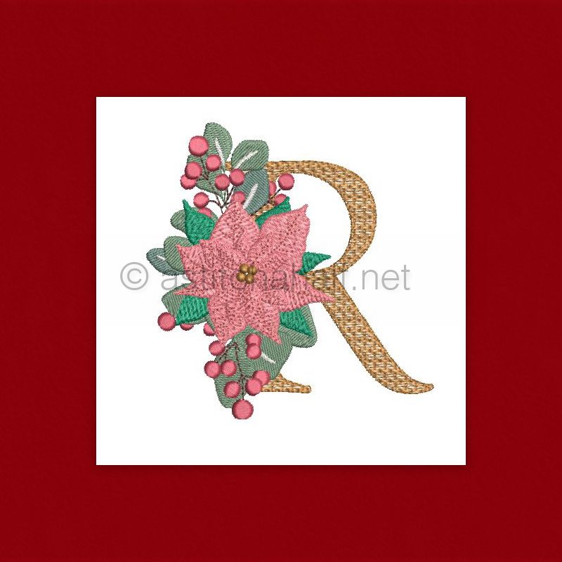 Poinsettia and Eucalyptus Monogram Letter R