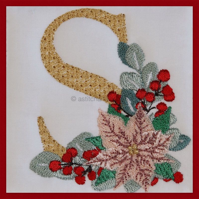 Poinsettia and Eucalyptus Monogram Letter S
