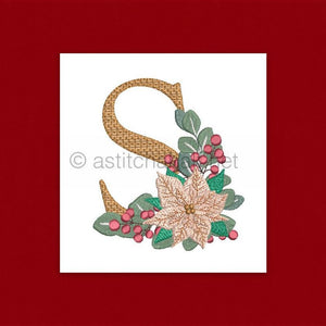 Poinsettia and Eucalyptus Monogram Letter S