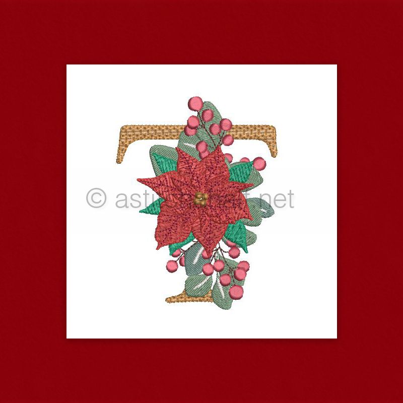 Poinsettia and Eucalyptus Monogram Letter T