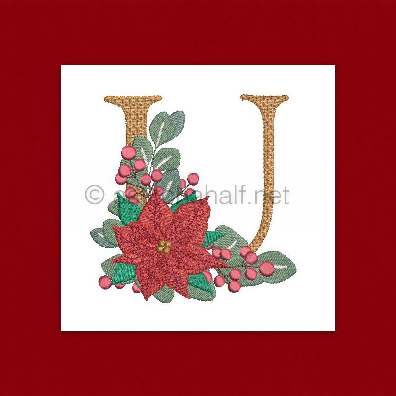 Poinsettia and Eucalyptus Monogram Letter U