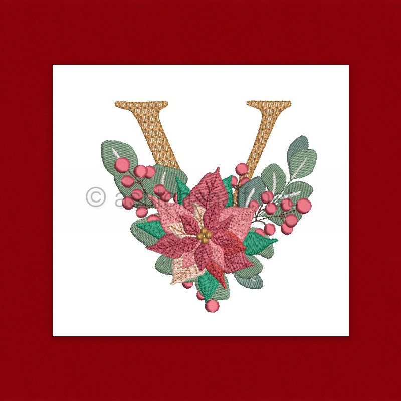 Poinsettia and Eucalyptus Monogram Letter V