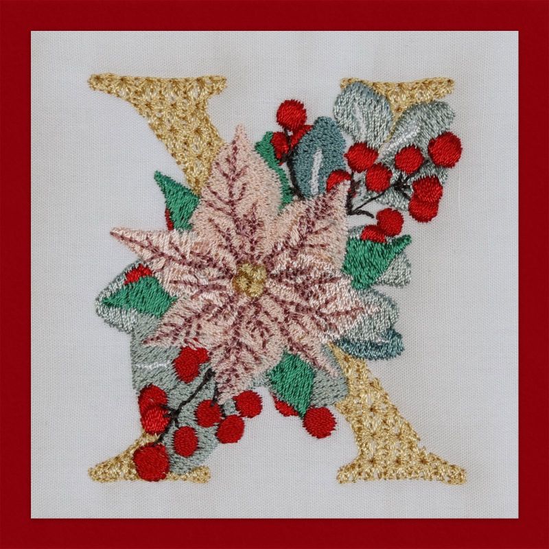 Poinsettia and Eucalyptus Monogram Letter X
