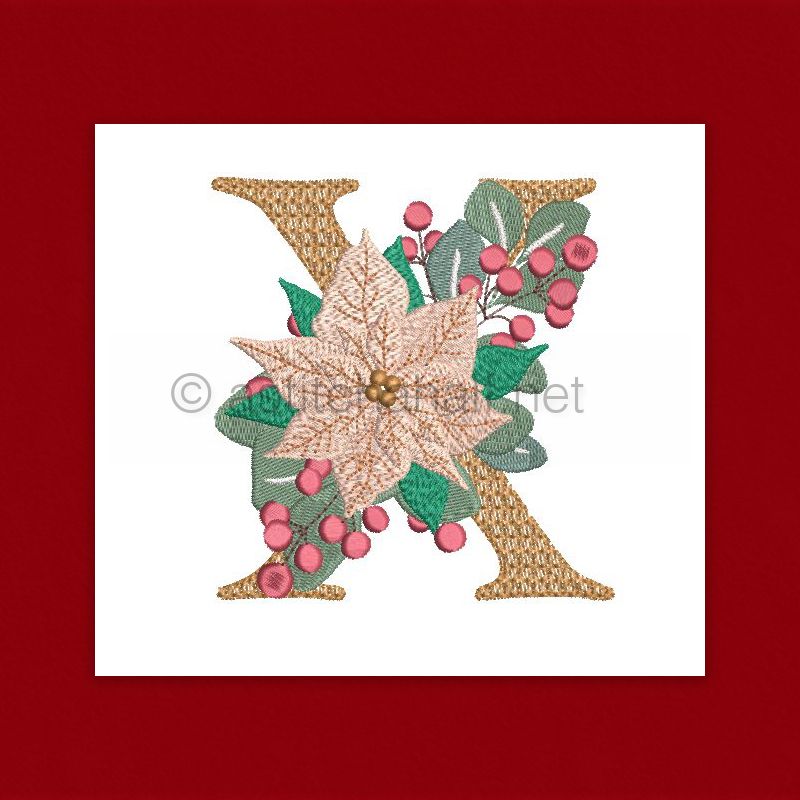 Poinsettia and Eucalyptus Monogram Letter X