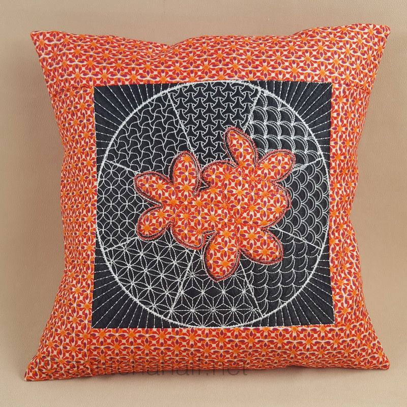 Sashiko Plumeria Decorative Pillow with Reverse Applique - a-stitch-a-half