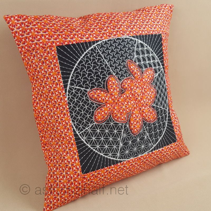 Sashiko Plumeria Decorative Pillow with Reverse Applique - a-stitch-a-half