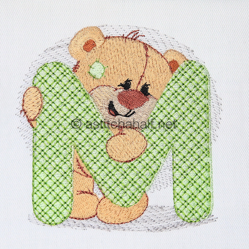Dimples Bear Monogram M - aStitch aHalf