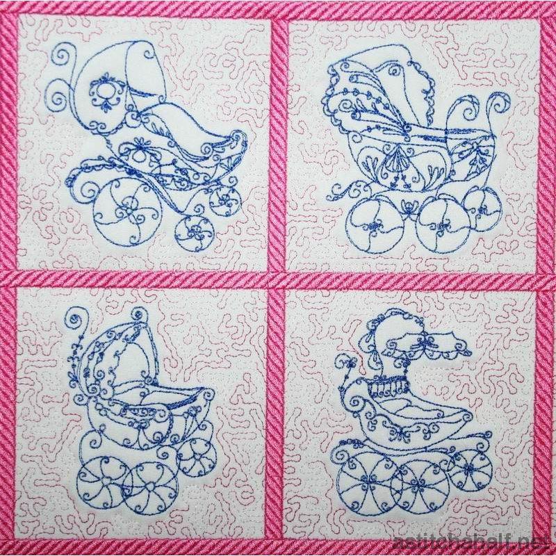 Antique Strollers Trapunto - aStitch aHalf