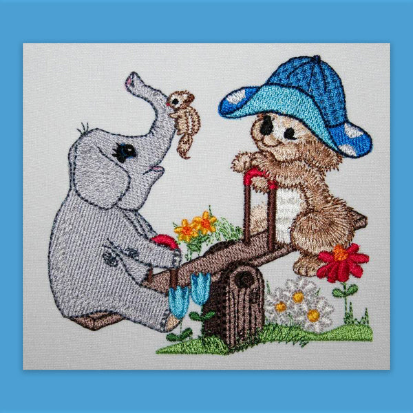 Fuzzy Koala Bear Jacob on Teeter Totter - aStitch aHalf