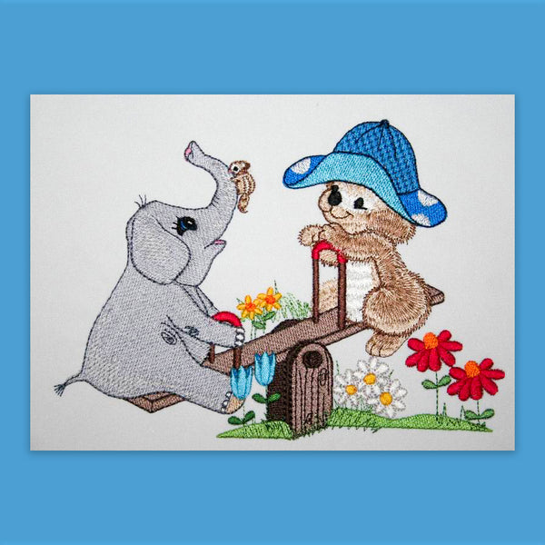 Fuzzy Koala Bear Jacob on Teeter Totter - aStitch aHalf