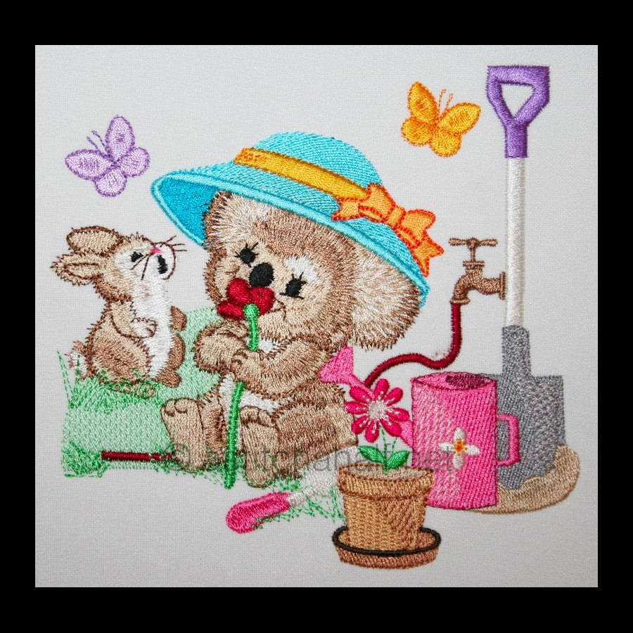 Fuzzy Emma Gardening - a-stitch-a-half