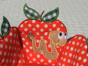 Freestanding Lace and Applique Apple with Worm Bowls - aStitch aHalf
