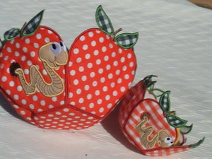 Freestanding Lace and Applique Apple with Worm Bowls - aStitch aHalf