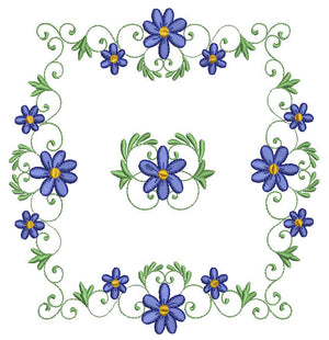 Blue Dew Borders and Corners Flowers - a-stitch-a-half