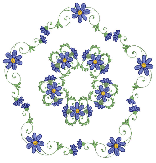 Blue Dew Borders and Corners Flowers - a-stitch-a-half