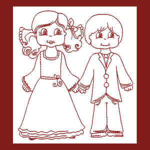 Redwork Wedding Dolls Combo - a-stitch-a-half