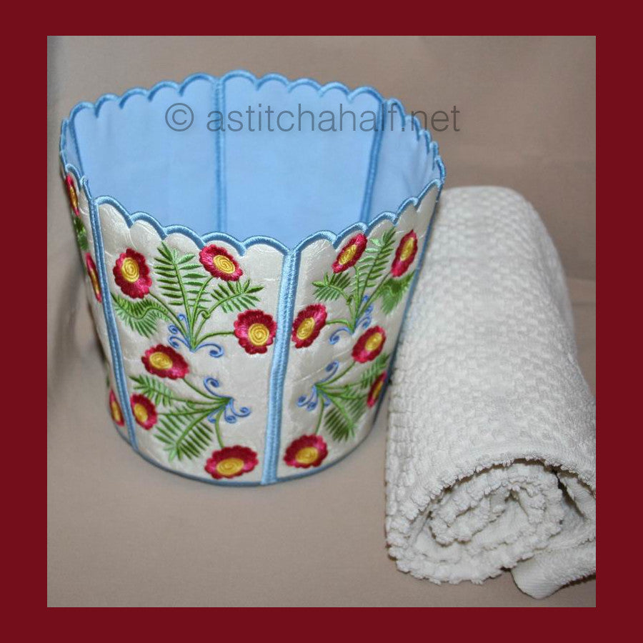 Fantasy Floral Bucket Bin - aStitch aHalf