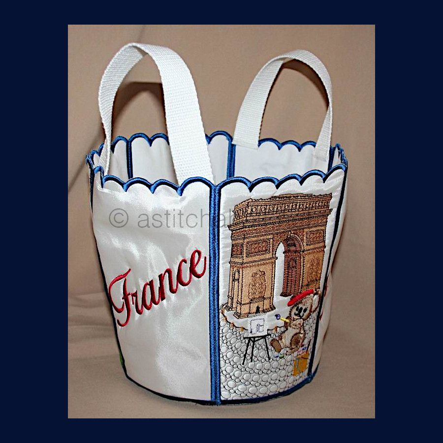 Fuzzy France Bucket Bin - a-stitch-a-half