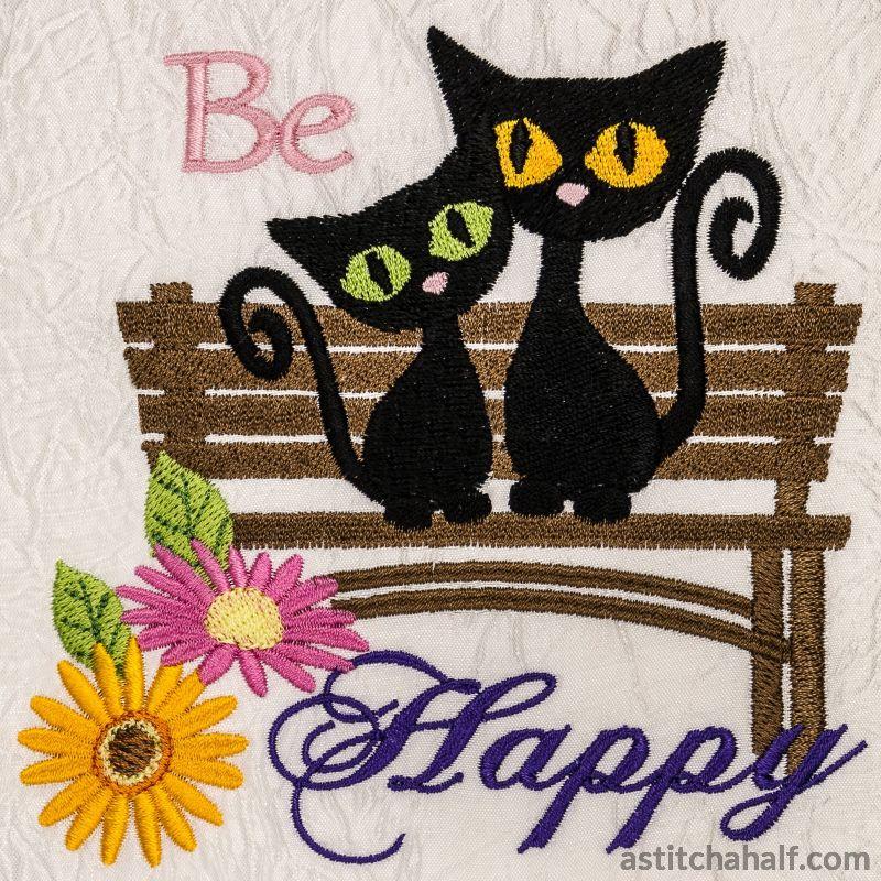 Be Happy Garden Seat with Kittens - aStitch aHalf