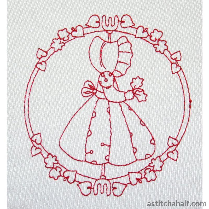 Bonnets and Bows Redwork - a-stitch-a-half