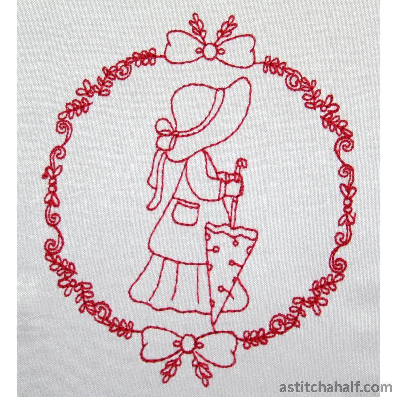 Bonnets and Bows Redwork - a-stitch-a-half