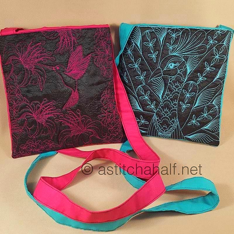 Duo Chalk Board Peacock and Sunbird Cross Body Bags - a-stitch-a-half