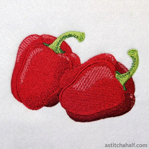 Brilliant Red Bell Peppers - aStitch aHalf